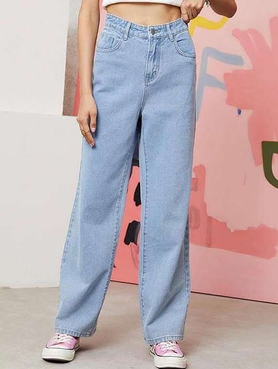 women solid high rise straight jeans