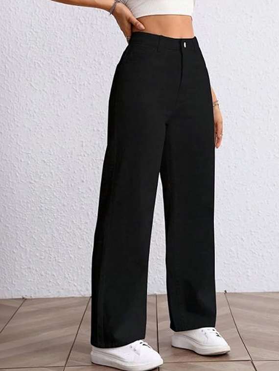 women solid high rise straight jeans