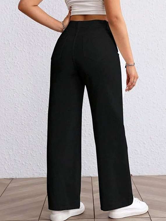 women solid high rise straight jeans - 22376246 -  Standard Image - 3