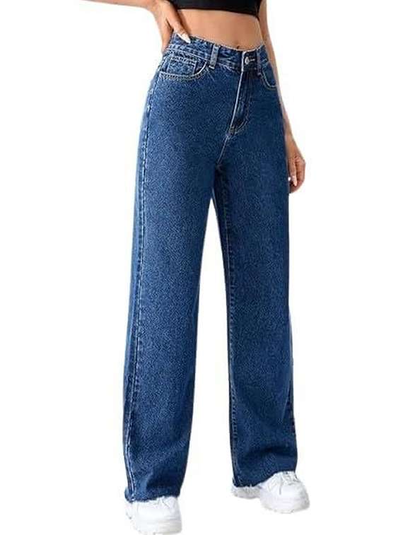 women solid high rise straight jeans