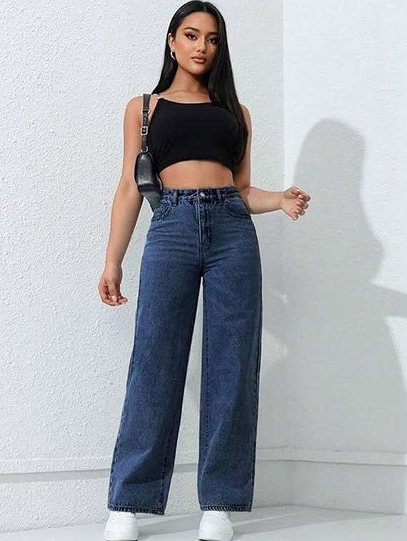 women solid high rise wide leg jeans - 22376252 -  Standard Image - 3