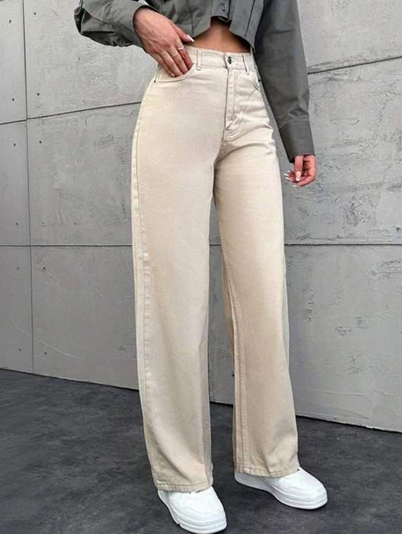 women solid high rise straight jeans