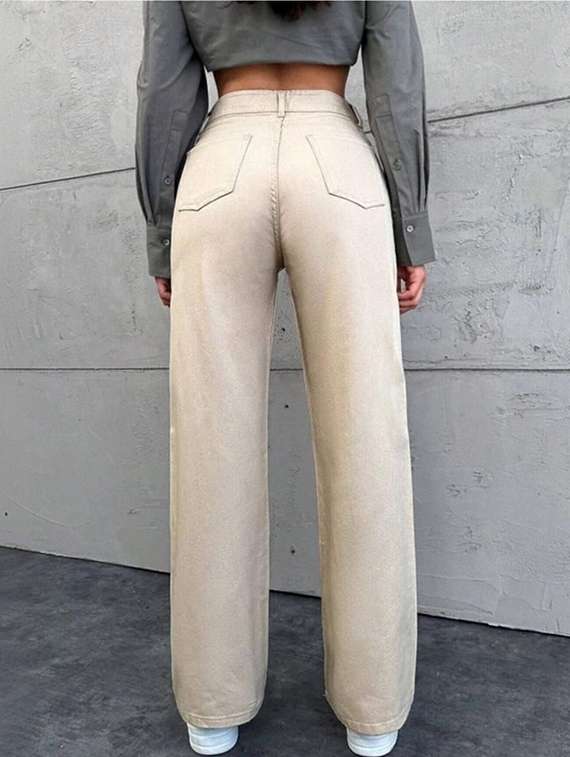 women solid high rise straight jeans - 22376269 -  Standard Image - 3