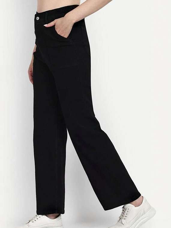 women solid high rise straight jeans