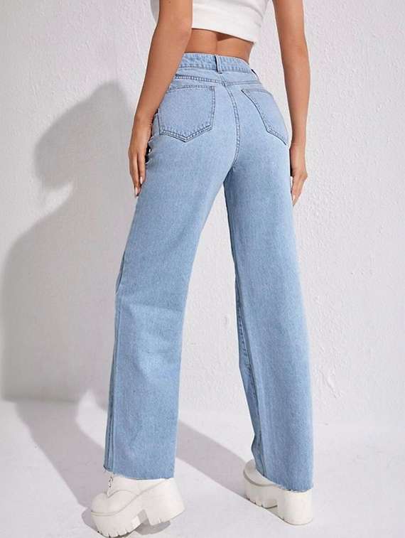 women solid high rise straight jeans - 22376272 -  Standard Image - 3