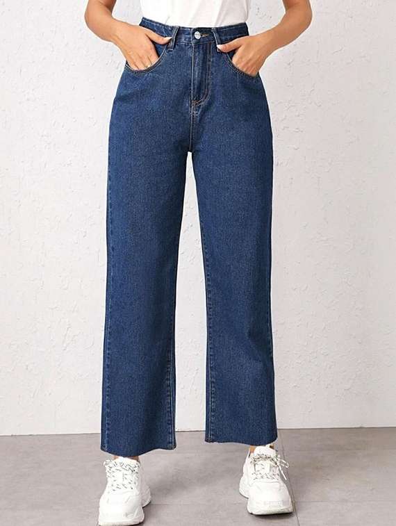 women solid high rise straight jeans