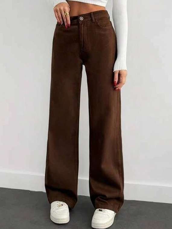 women solid high rise realxed fit jeans