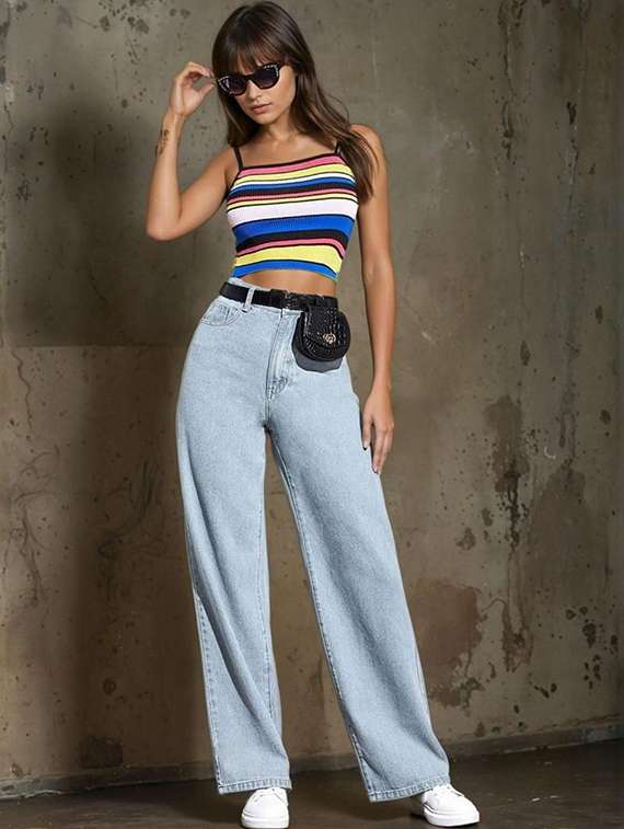 women solid high rise wide leg jeans - 22376282 -  Standard Image - 3