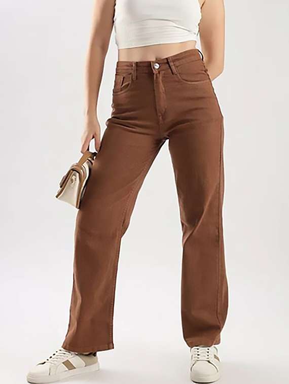 women solid high rise straight jeans
