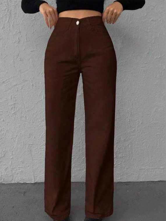 women solid high rise straight jeans