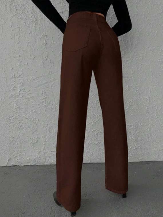 women solid high rise straight jeans - 22376288 -  Standard Image - 3