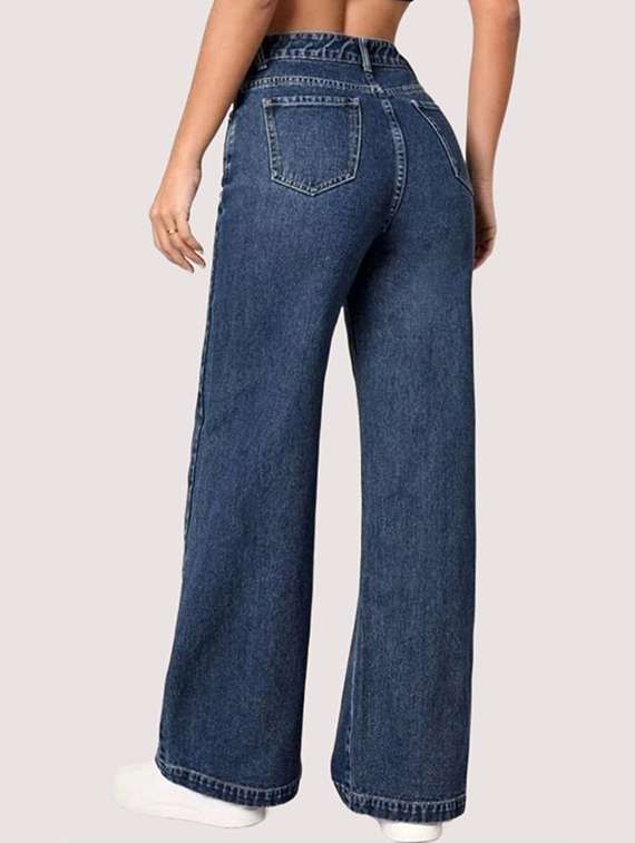 women solid high rise wide leg jeans - 22376291 -  Standard Image - 3