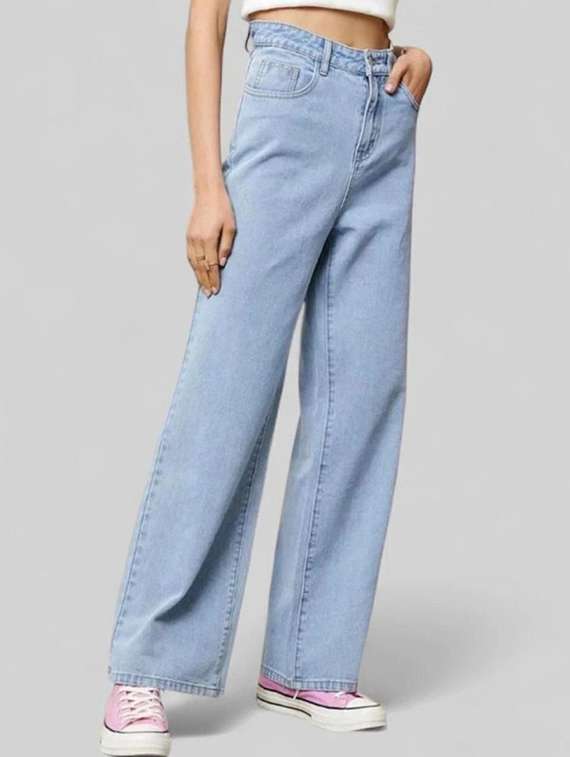 women solid high rise straight jeans