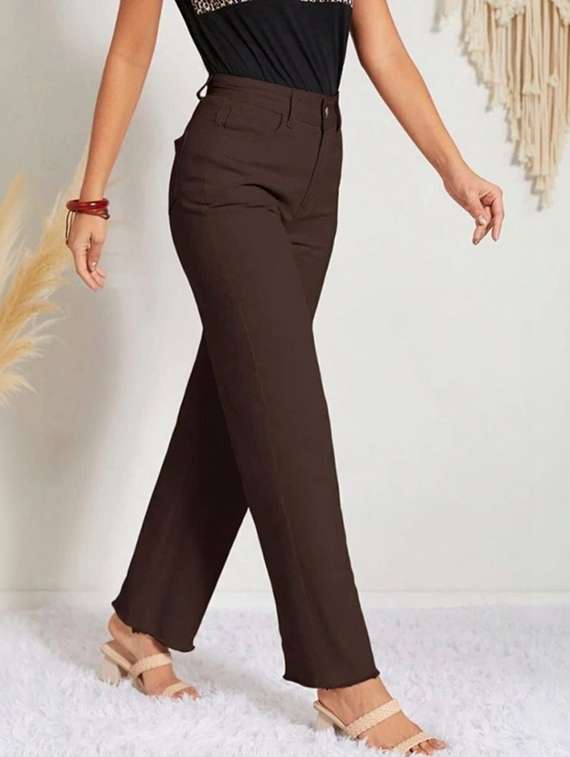 women solid high rise straight jeans