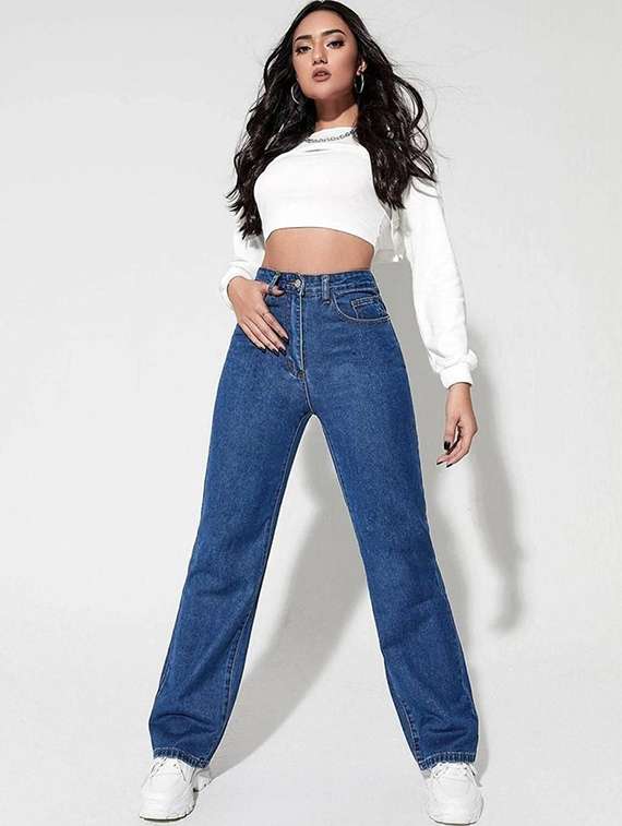 women solid high rise straight jeans - 22376303 -  Standard Image - 3