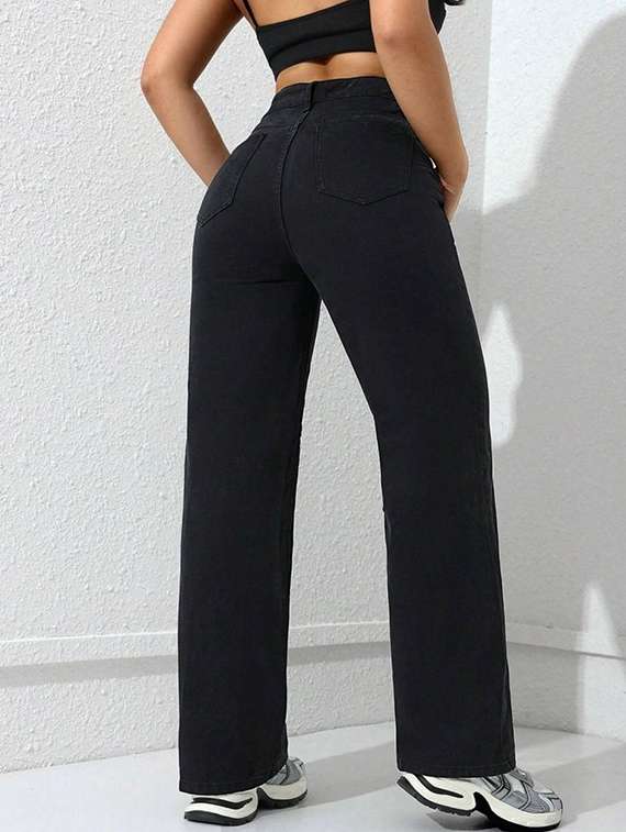 women solid high rise straight jeans - 22376307 -  Standard Image - 3