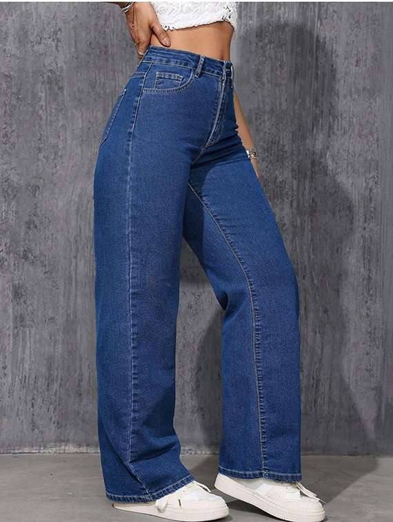 women solid high rise straight jeans
