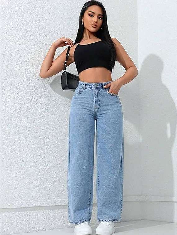 women solid high rise wide leg jeans - 22376314 -  Standard Image - 3