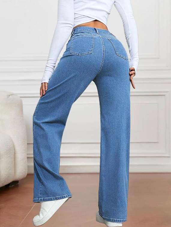 women solid high rise wide leg jeans - 22376318 -  Standard Image - 3