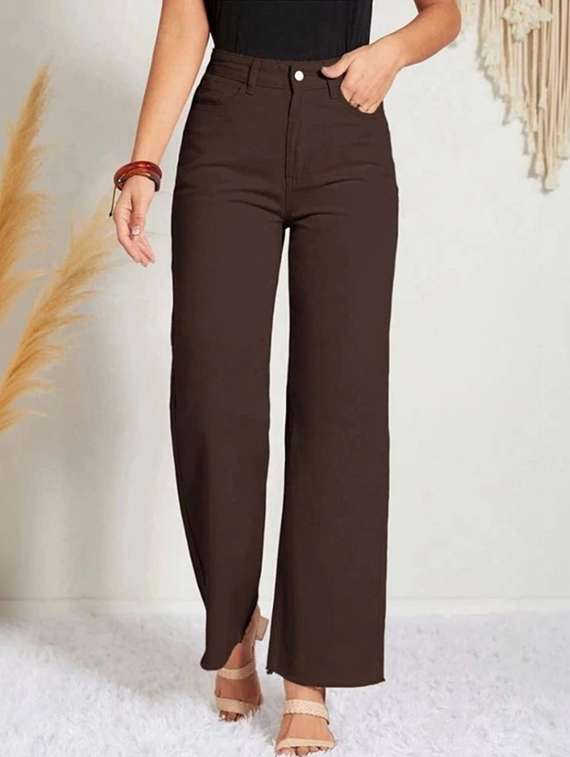 women solid high rise straight jeans