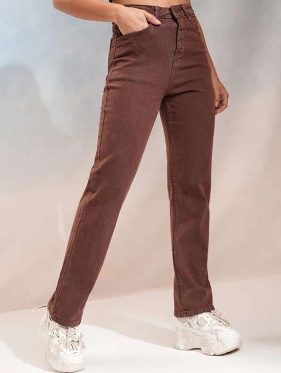 women solid high rise straight jeans