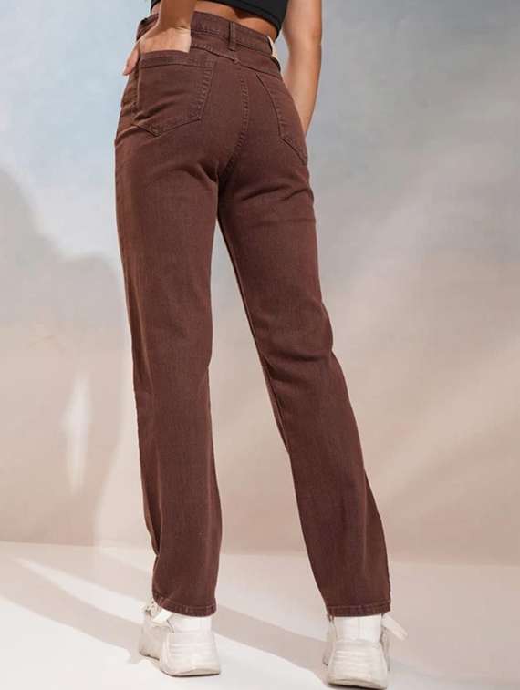 women solid high rise straight jeans - 22376333 -  Standard Image - 3