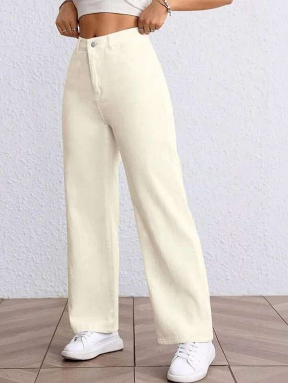 women solid high rise straight jeans