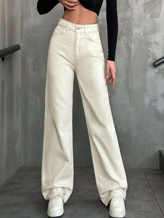 women solid high rise relaxed jeans
