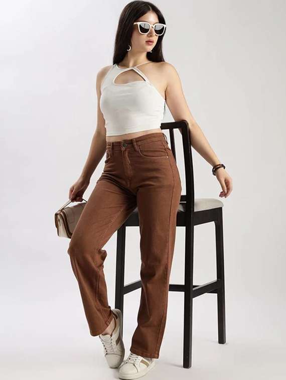 women solid high rise straight jeans - 22376343 -  Standard Image - 3