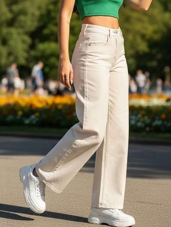 women solid high rise straight jeans