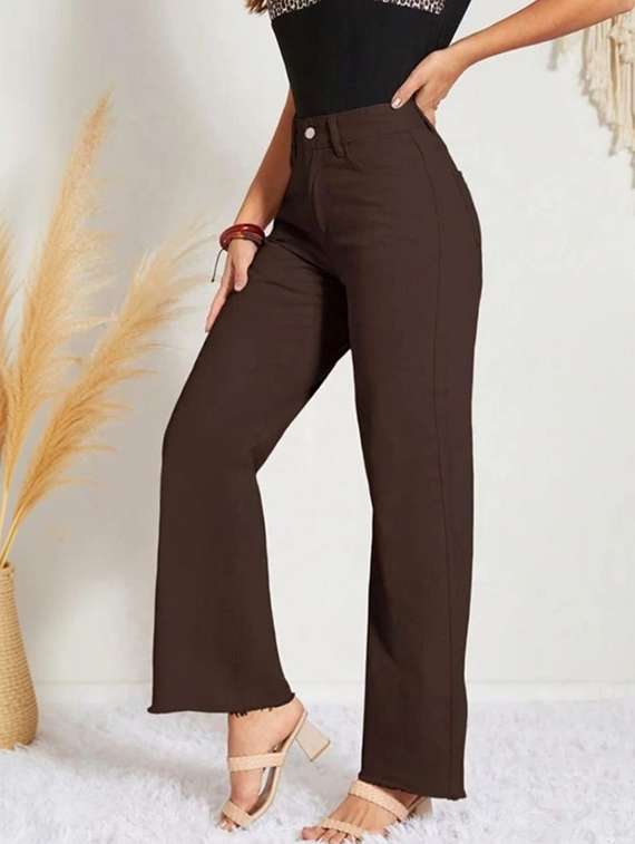 women solid high rise straight jeans