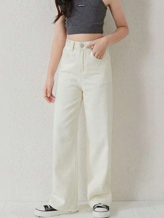 women solid high rise straight jeans