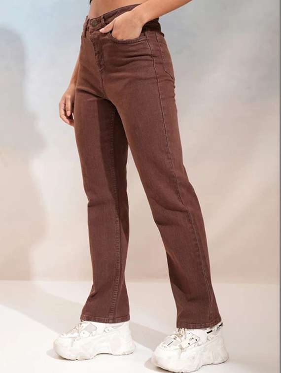women solid high rise straight jeans