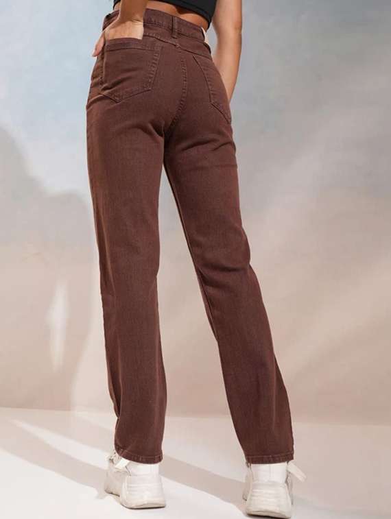 women solid high rise straight jeans - 22376355 -  Standard Image - 3