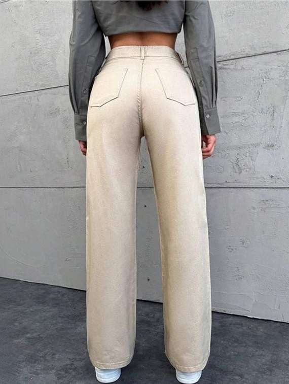 women solid high rise straight jeans - 22376358 -  Standard Image - 3