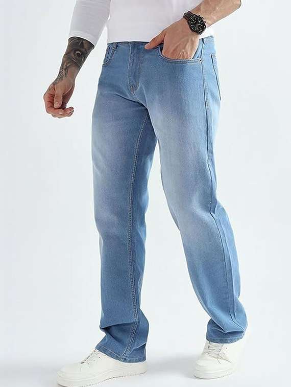 men solid mid rise straight jeans