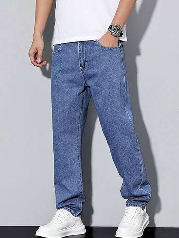 men solid mid rise straight jeans