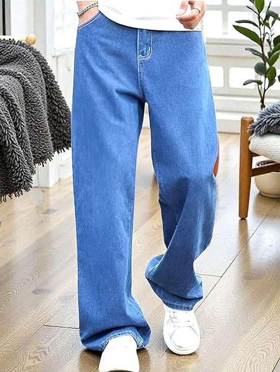 men solid mid rise baggy jeans