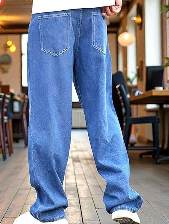 men solid mid rise baggy jeans - 22376368 -  Standard Image - 3
