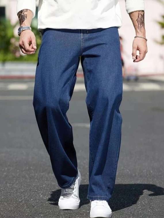 men solid mid rise straight jeans