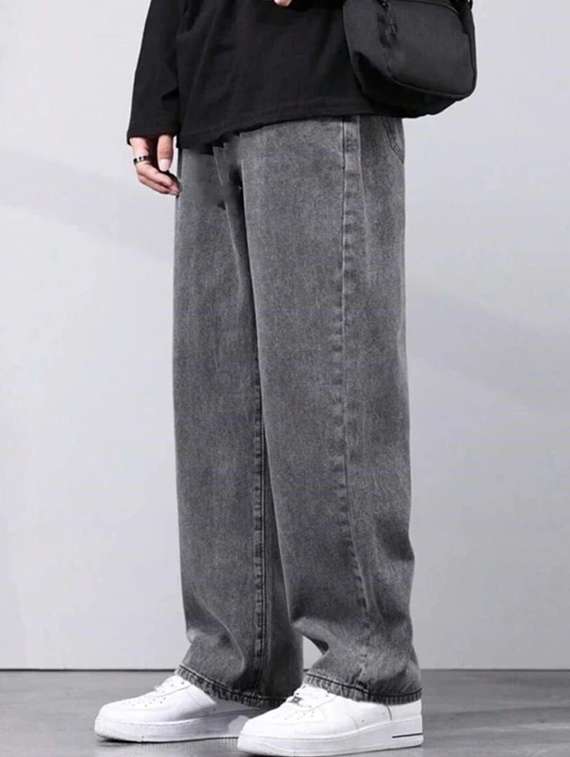 men solid mid rise straight jeans