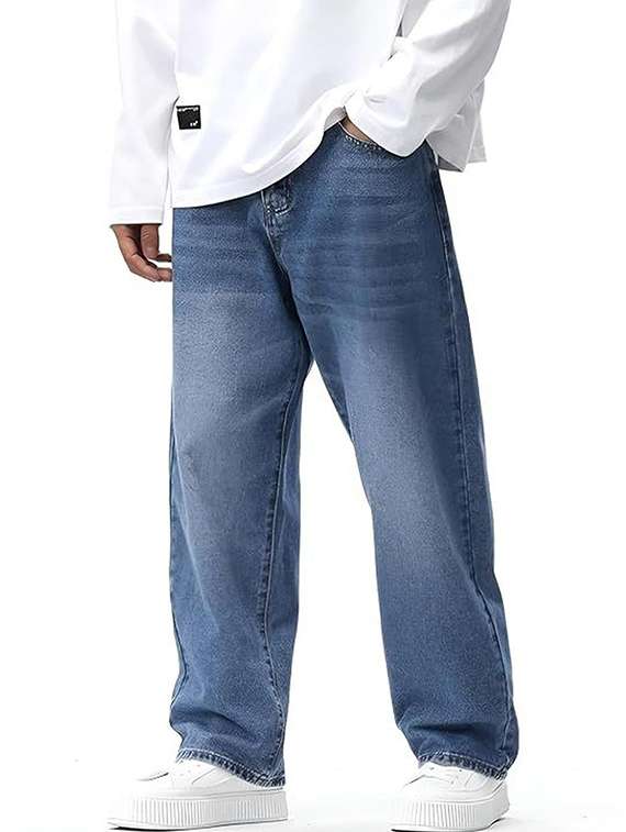 men solid mid rise relaxed jeans