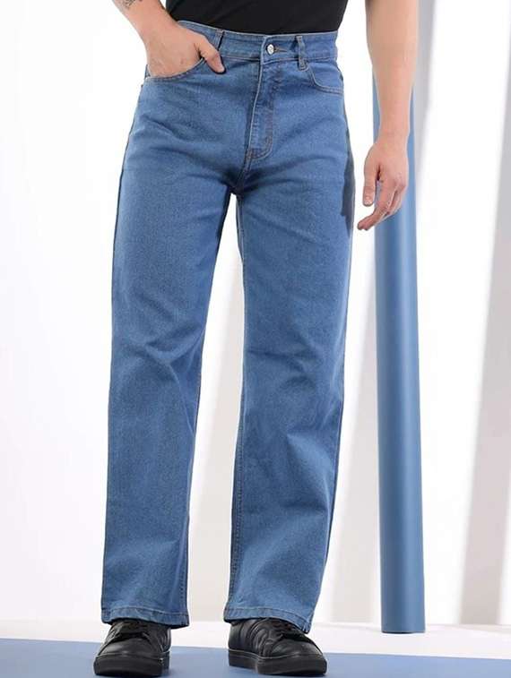men solid mid rise straight jeans
