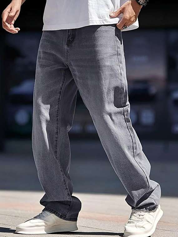 men solid mid rise baggy jeans