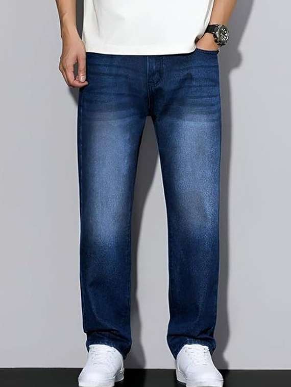 men solid mid rise straight jeans