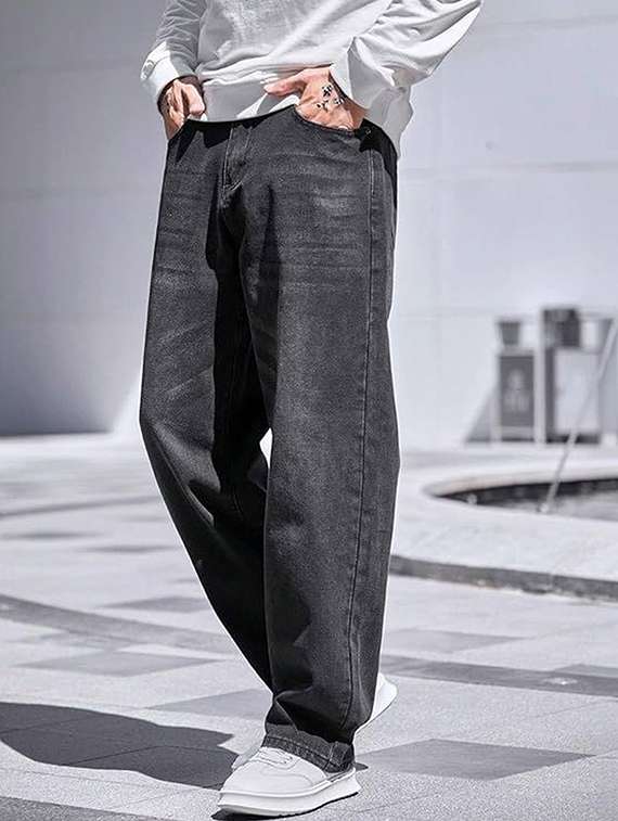 men solid mid rise baggy jeans