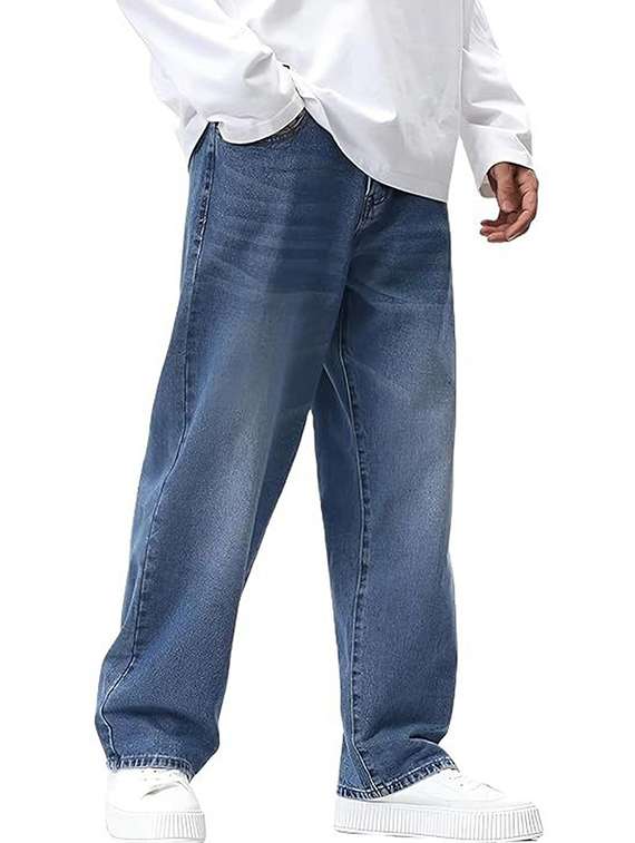 men solid mid rise baggy jeans