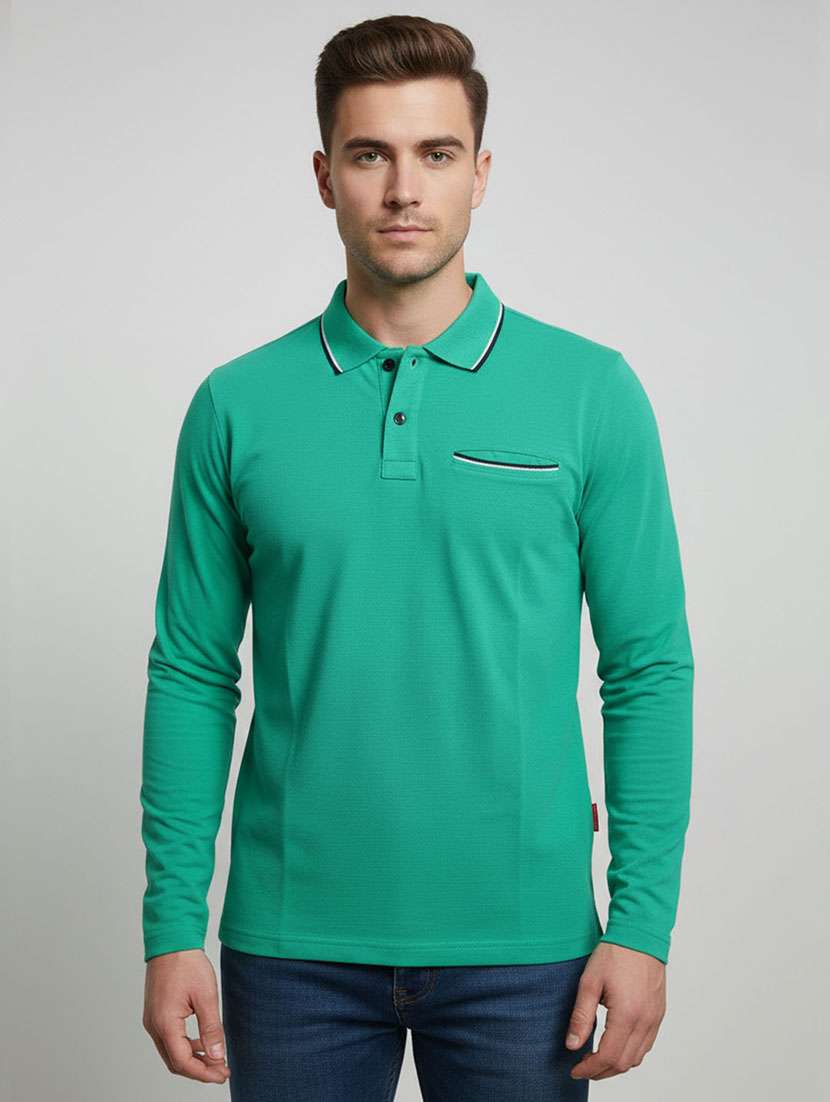 men solid long sleeve polo t-shirt