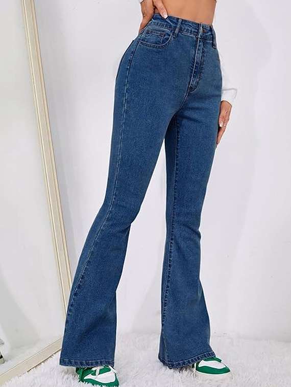 women solid high rise bootcut jeans