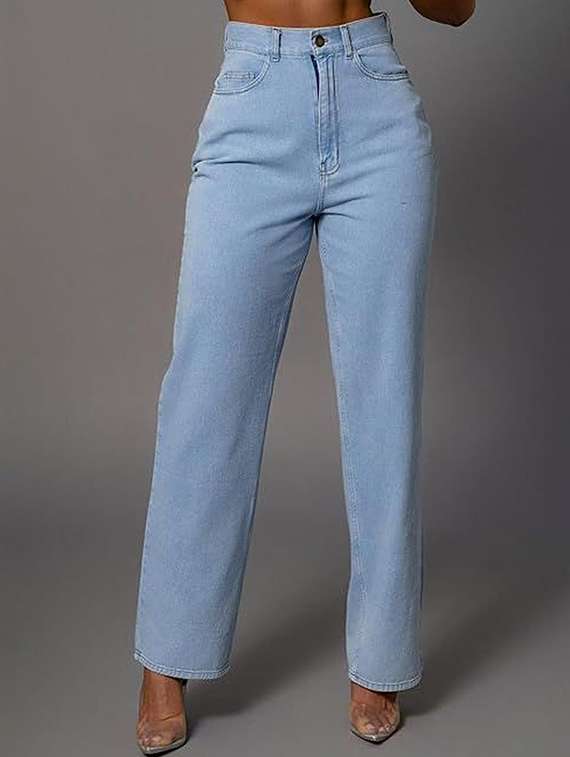 women solid high rise straight jeans
